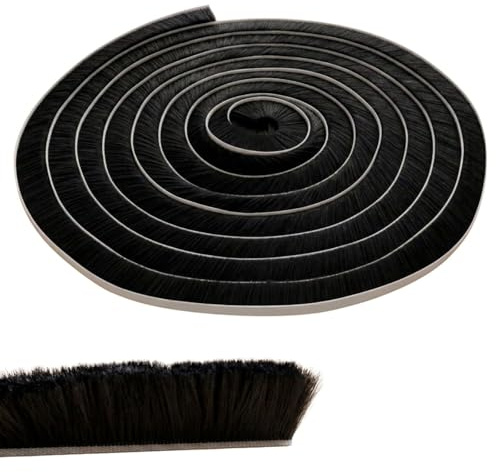 Lumonic 5m Junta de cepillo negra 20mm | Autoadhesivo + Se puede cortar a medida | Protector contra corrientes de aire, protección contra el frío, mosquitera para ventanas, puertas, armarios