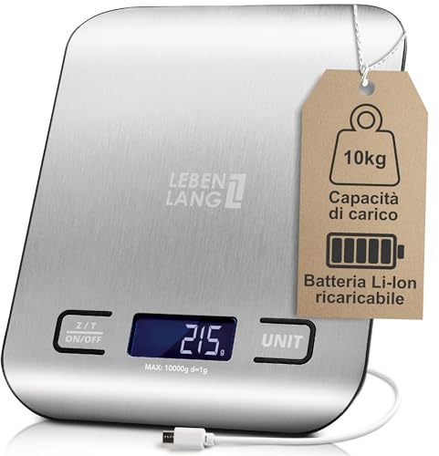 LEBENLANG Bilancia cucina digitale ricaricabile USB - Fino a 10 kg