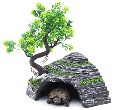 OMEM Rettili Nascondiglio Grotte Tartaruga Rampa Piattaforma per crogiolarsi Habitat Riparo Decor Umidificare Nascondi Grotta Resina Roccia