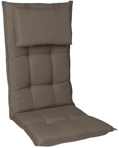 Homeoutfit24 Gartenstuhlauflagen Hochlehner – 2er Set – Extra Dick 8 cm – Mit Kopfpolster – Oeko-TEX – UV-beständig – Taupe – Made in EU – Outdoor Auflagen für Gartenstühle