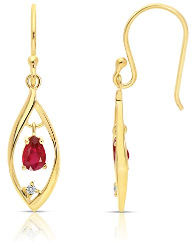 Planetys - Pendientes de oro amarillo de 9 quilates (375/1000) rubíes naturales y diamantes, Piedra, Rubí