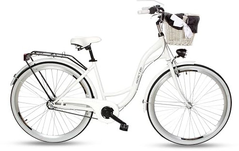 Goetze Style Vintage Retro Citybike Damenfahrrad Hollandrad, 28 Zoll Alu Räder, 3 Gange, Tiefeinsteiger, Rücktrittbremsen, Korb mit Polsterung Gratis!