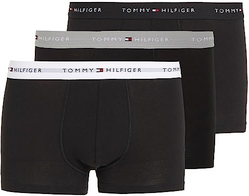 Tommy Hilfiger Herren 3er Pack Boxershorts Trunks mit Logobund, Mehrfarbig (Grey Heather/Black/White), L