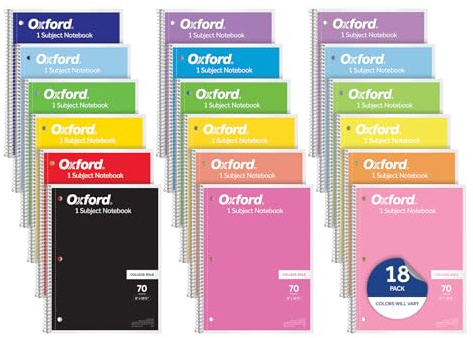 Oxford Spiral Notebooks, 18 Count Bulk Pack, 1 Subject, College Ruled Notebooks for School, 8 x 10.5 Inches, 70 Sheets, Assorted Colors, Back to School Supplies (65206)