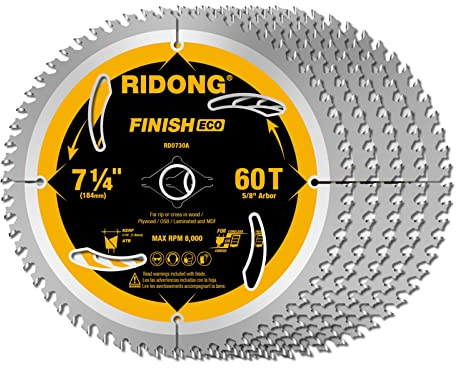 RIDONG 7-1/4 Inch 60 Tooth Circular Saw Blade with 5/8 Inch Arbor ATB Finishing for Wood Cutting(5-Packs)