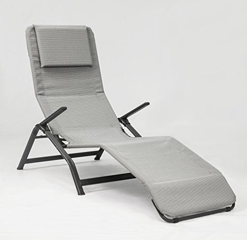 Capra Group Sdraio lettino lusso basculante da gairdino e terrazzo, colore Grigio Melange Sale e Pepe, con cuscino relax, tubo ovale in acciaio