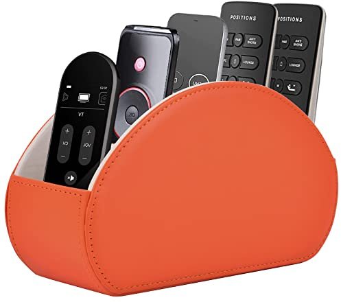 Supporto per telecomando, porta TV con 5 scomparti, organizer per comodino, per controller, occhiali, pennelli da trucco, gioielli e lettore multimediale, penna e matita (arancione)