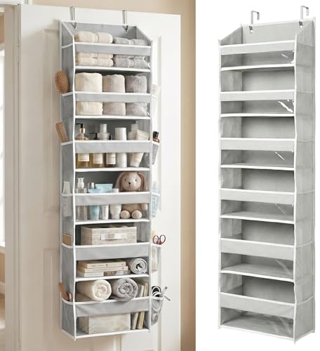 Homelux Theory 1 organiseur de porte robuste à suspendre au-dessus de la porte, 140 x 35,6 x 17 cm, 6 grandes poches avant et 12 poches latérales, organiseur de porte de placard pour chambre à