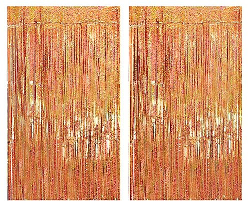 Drucilla Lametta Vorhang, 2 Stück Glitzer Folien Fransen Lametta Vorhänge, Glitzer Tinsel Curtain für Party, Geburtstag, Hochzeit, Happy Birthday Deko, 1m x 2m, Rose Gold