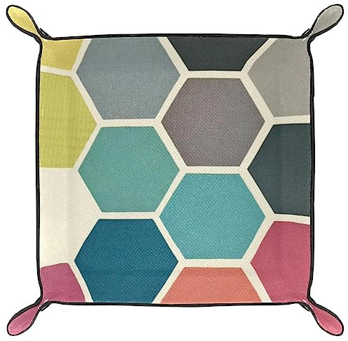 Plateaux à bijoux,plateau en cuir pliable,Hexagone coloré en peigne à miel,Organisateur de table pour la montre de bijoux de pièce de monnaie de clé de stockage