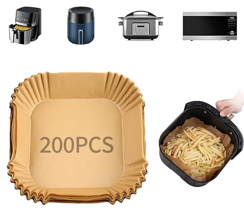 Fuonmka Lot de 200 feuilles de papier sulfurisé pour friteuse à air chaud - 20-24 cm - Anti-adhésif - Résistant à l'huile - Pour friteuse à air chaud, four, micro-ondes, F0315