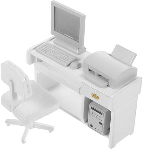 1 ensemble de décorations en bois pour imprimante d'ordinateur - Accessoires de bureau miniature - Modèle de mini bureau - Décoration de bureau - Jouet miniature - Blanc