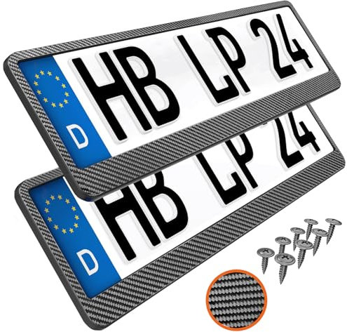 Kennzeichenhalter 520x110mm Nummernschildhalterung Auto universell inkl. 8 Schrauben Kennzeichenhalterung Nummernschildhalter 2 Stück Refreshed 2024 Carbon-Optik