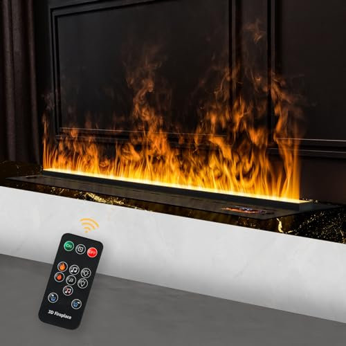 Mexhom Wasserdampf-Kamin, elektrischer Kamin, eingebauter elektrischer Kamin, 3D-Flammeneffekt, automatische/manuelle Wasserversorgung, Kamin mit Fernbedienung [150cm, unbeheizt]