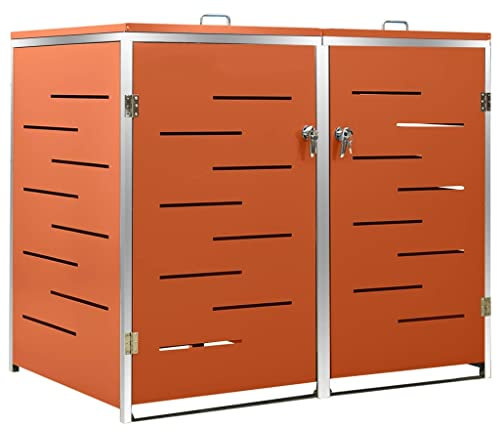 Abri Poubelle Extérieur, Cache Poubelle Abri pour Poubelle Conteneur pour Cache-Poubelle Abri pour Deux poubelles 138x77,5x112,5 cm INOX