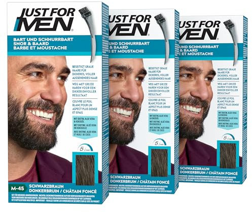 Just For Men Bart Und Schnurrbart, Bartfarbe, Bart Tönung Für Männer, Einfache Anwendung, Eliminiert Graue Haare, Für Ein Volleres, Natürliches Aussehen, Schwarzlbraun, M45, 3er Pack (3 x 28g)