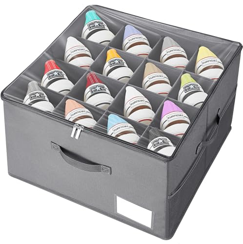 Porta Scarpe da Armadio Salvaspazio, Adatto a 16 Paia, Portascarpe da Armadio, Scatole Porta Scarpe con Coperchio Trasparente, Grande Organizer Scarpe Pieghevole (Grigio, 42cm x 42cm x 30cm)