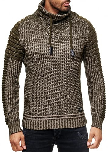 Subliminal Mode Pull Homme à Grosse Maille Col Roulé Pull Over Col Montant BX293 Vert Kaki 3XL