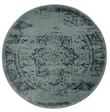 benuta Basic Teppich Suki - Türkis 160 cm Rund - Kunstfaser - Rund & im Style: Vintage, Orient Style - Pflegeleicht für Wohnzimmer Schlafzimmer