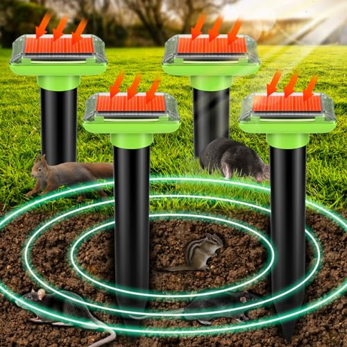 4PCS Mole Repellent for Lawns, IP66 Waterproof Mole Groundhog Repellent, Sonic Mole Repeller for Yard Garden Lawns, Mole Deterrent Outdoor