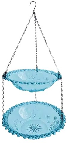 Sharplace Mangeoire à Oiseaux Suspendue pour Jardin, Bain d'oiseaux, Distributeur de Nourriture, Station d'alimentation décorative, Bol, Bleu