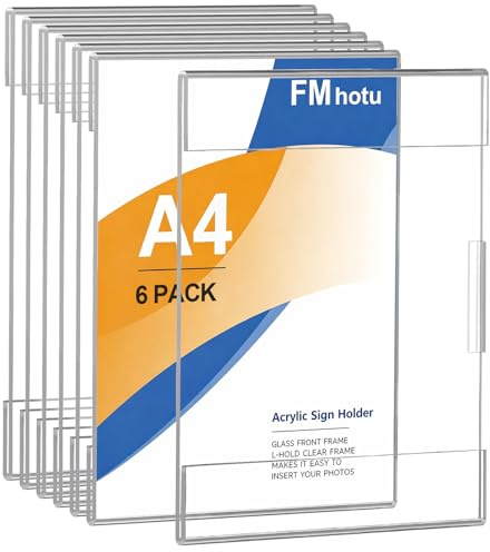 FMhotu Acryl Schilderhalter 6 Pack A4 Transparenter C Form Ständer, Tischschildhalter, Kunststoff Foto Bilderrahmen, Flyer Display für Empfang, Büro, Geschäft, Restaurant, Hotel