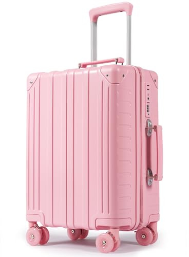 Tavoxda Cabin Suitcase PC Hard Shell Lightweight Small Hand Luggage Suitcase Travel Carry on with 4 Wheels & TSA Lock for Women, 20 Inch Pink