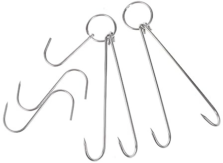 Gatuida Ganci Doppi in Acciaio Inossidabile Per Carne 40 Cm, Ganci a s Antiruggine Per Macellazione, Essiccazione e Affumicatura, Set 5 Pezzi Per Macellai e Cacciatori