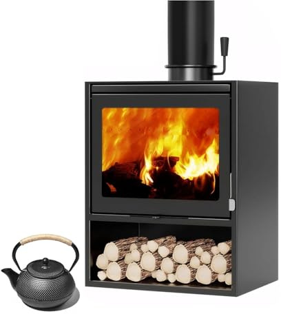 GWZHQIF Stufa A Legna in Ghisa Nera Potenza 15 Kilowatt,A Pieno Carico, Garantisce 4-5 Ore di Riscaldamento,Adatta per Soggiorni E Giardini
