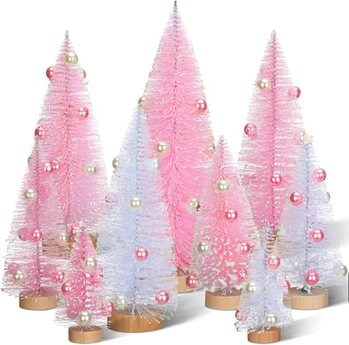 9 mini albero di Natale, decorazione natalizia, albero di Natale rosa, piccolo albero di Natale artificiale, mini albero di Natale con LED, set di decorazioni natalizie per feste, decorazione da