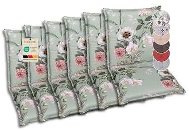 GO-DE Textil Bequeme und attraktive Polsterauflagen für Niederlehner-Gartenstühle (6er-Set, Orchidee Salbei, Niederlehner)