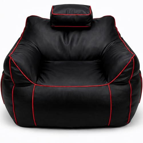 bananair - Pouf Poltrona Gaming XXL - Comfort stabile - Imbottitura in schiuma - Poggiatesta regolabile e 2 tasche - Adatta per adolescenti e adulti per giochi, TV e relax (110×100×90 cm, Rosso)