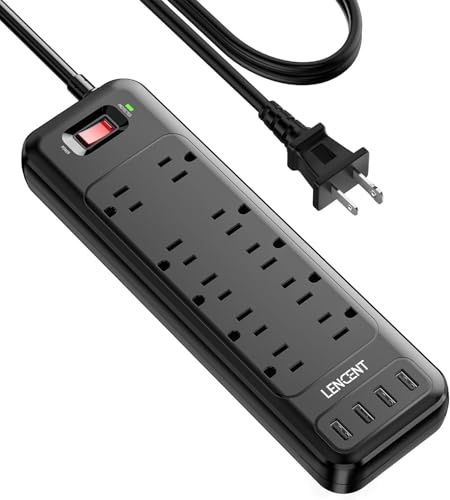 LENCENT 2 Prong Surge Protector Power Strip 1700J, Flat Plug 2 Prong to 3 Prong Outlet Adapter, 10 AC Outlets and 4 USB Ports, 6 Feet Extension Cord for Non-Grounded Outlets, Black, ETL Listed