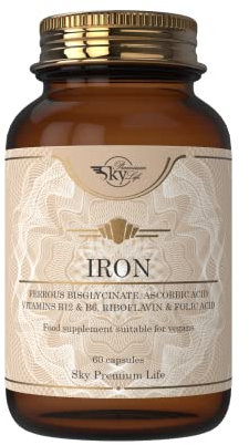 Sky Premium Life Iron Food Supplement – 60 Capsules Vitamin Supplements with Iron, Vitamin B12, B6, Folic Acid, Vitamin C – Supports Red Blood Cell Production - Vegan Friendly