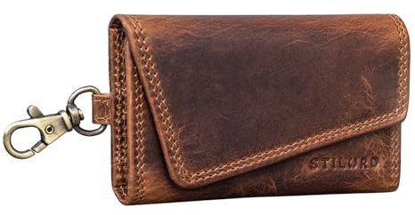 STILORD 'Tinus' Schlüsseletui mit Karabinerhaken Leder Vintage Kartenetui Lederetui mit Kartenfach RFID Schlüssel Organizer Schlüsselanhänger aus Echtleder, Farbe:Kara - Cognac