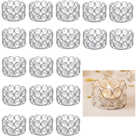 Pack of 10 Silver Crystal Tealight Candleholders - Candlestick Bowls Tea Lamp Candle Holders, Votive Candlestick Holders for Table Centerpieces, Diwali Decorations for Wedding Holiday Party Home Decor