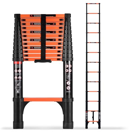 SINMEIRUN 16.5 FT Telescoping Ladder, Aluminum Extension Ladder, 330 lbs Load Capacity, Multi-Purpose Collapsible Ladder for Home and Work; Orange