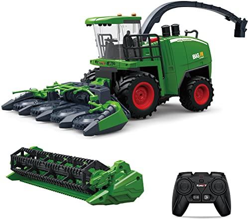 fisca Remote Control Harvester Tractor with 2 Grian Combine Heads, RC Farm Tractor Truck 2.4Ghz Farm Vehicle Toy with Light and Spray for Kids