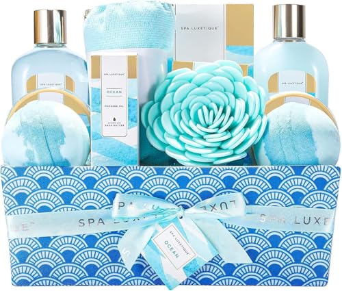 Spa Luxetique Spa Gift Sets 12pcs Ocean Bath Gift Sets, Pamper Gifts for Women, Birthday Gifts for Women with Bubble Bath, Bath Bomb Body Lotion, Pamper Hampers, Gifts for Mum,Valentines Gifts for Her