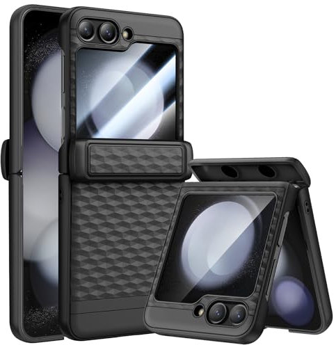 HWeggo Custodia per Samsung Galaxy Z Flip 5 con protezione per lo schermo e protezione della cerniera,custodia per Galaxy Z Flip 5,Nero…