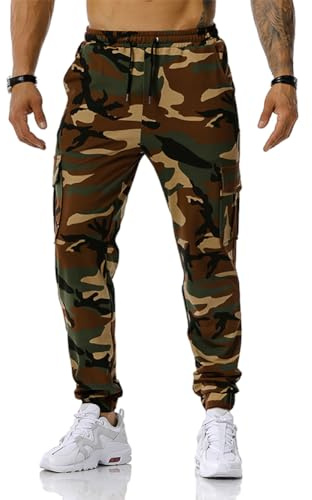 TOONRAIN Mens Camo Cargo Joggers Pants(Army Green, L)