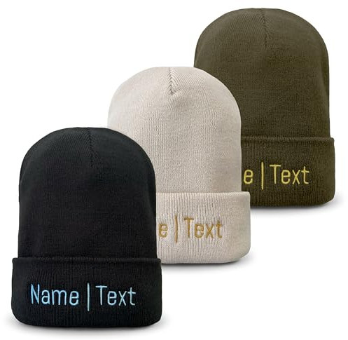 my STITCHERY Mütze mit Namen oder Wunschtext Bestickt - Personalisierte Beanie aus hochwertigem, doppellagigem Strick als außergewöhnliche Geschenkidee (Polyacryl, Schwarz)