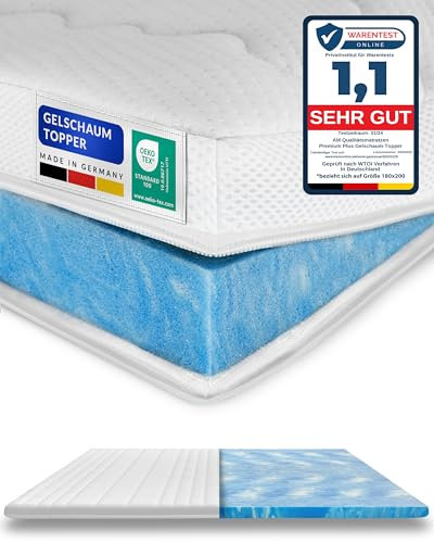 AM Qualitätsmatratzen Premium Gel Topper 180x220cm weich - Made in Germany - Gelschaum Topper 180x220 mit Lyocell Bezug & Antirutsch Funktion - Memory Foam Matratzentopper 180x220 extra hoch
