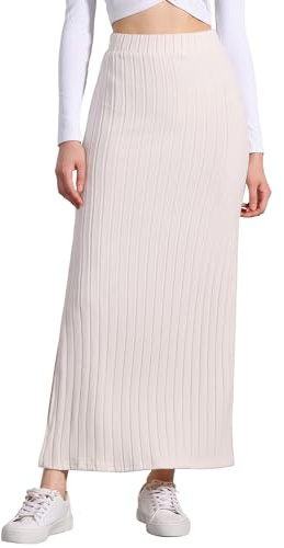 Allegra K Damkjol med hög midja smal midja stickad kjol med slitsad midja, Beige, M
