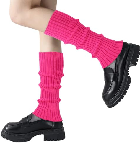 GTYARYUA Guetre Femme, Jambiere Femme Hiver, Années 80 et 90 Guetre Femme Fluo, Jambières Chaudes, Leg Warmers, Guêtres Femme, Jambière Guêtres, pour Femme et Fille (rose rouge)