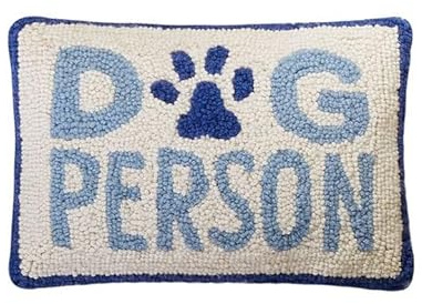 Peking Handicraft Dog Person Poly Filler Hook Pillow, 12-Inch, Blue