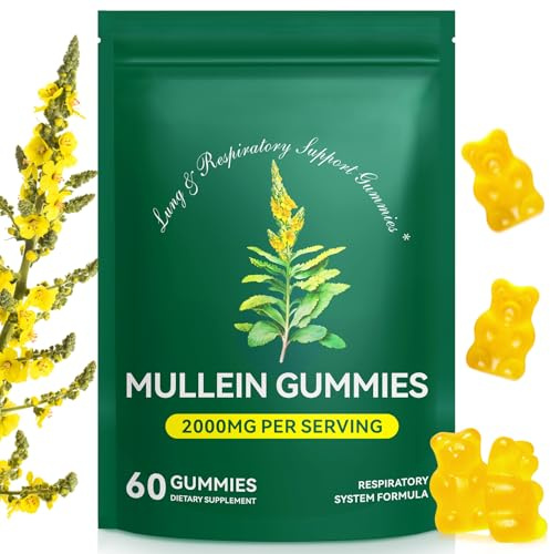 Gomitas de gordolobo de 2000 mg para pulmones, extracto de hoja de gordolobo para limpieza y desintoxicación de pulmones, gomitas de salud respiratoria, apoyo digestivo, refuerzo inmunológico, 60