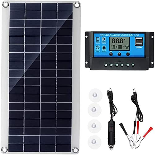 Power Bank 100W Pannello solare, Kit caricabatterie pannello solare fotovoltaico 12V con regolatore 10A-100A Linea di ricarica 10 in 1, Batteria pannello solare per auto, camper, roulotte, b