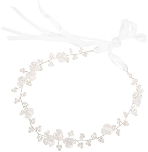 GANAZONO Couronne de Fleurs Perles Ornement Cheveux Mariage Ruban pour Mariée pour Réceptions et Cérémonies