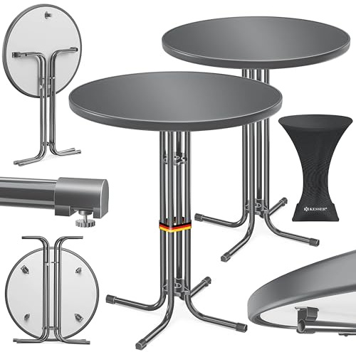 KESSER® Stehtisch klappbar 2er Set Ø70cm rund, Gastro Bistrotisch Hochtisch Cocktail Stehtisch + Husse, Klapptisch Partytisch für Garten/Balkon/Events/Gastronomie, wetterfest, In- & Outdoor, Anthrazit